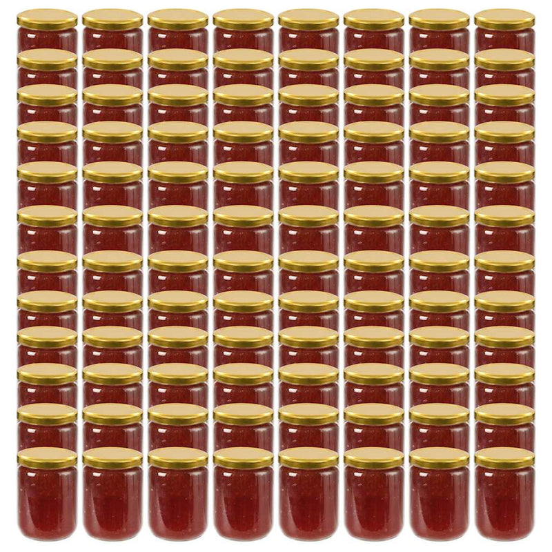 Borcane din sticlă pentru gem, capace aurii, 96 buc., 230 ml