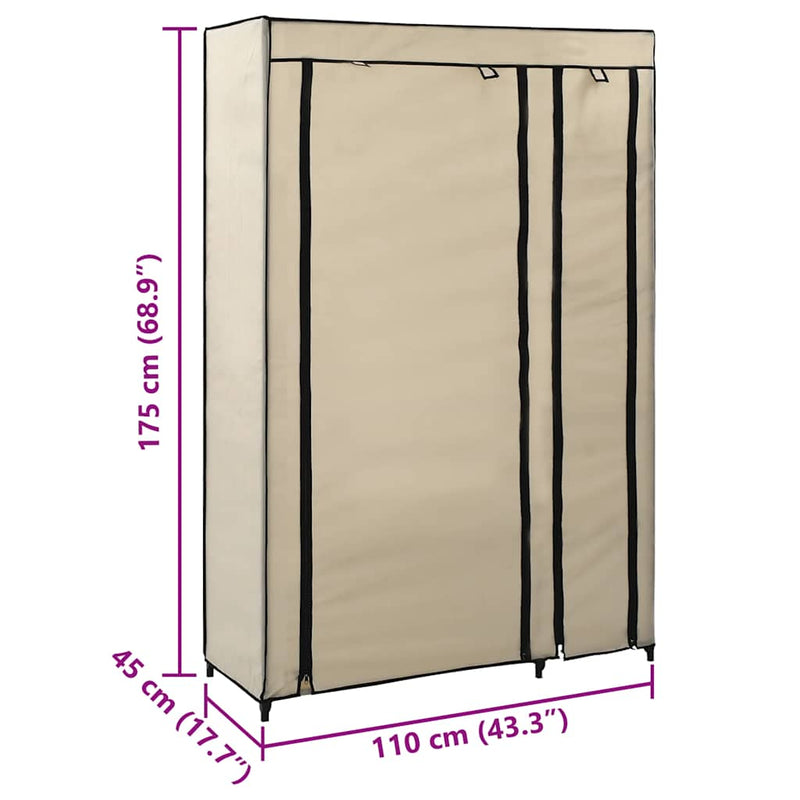 Dulap pliabil de haine, crem, 110x45x175 cm, textil