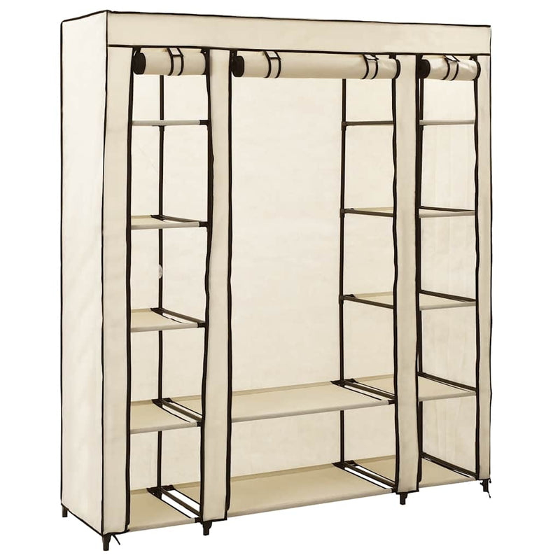 Șifonier cu bare și compartimente, crem, 150x45x176 cm, textil