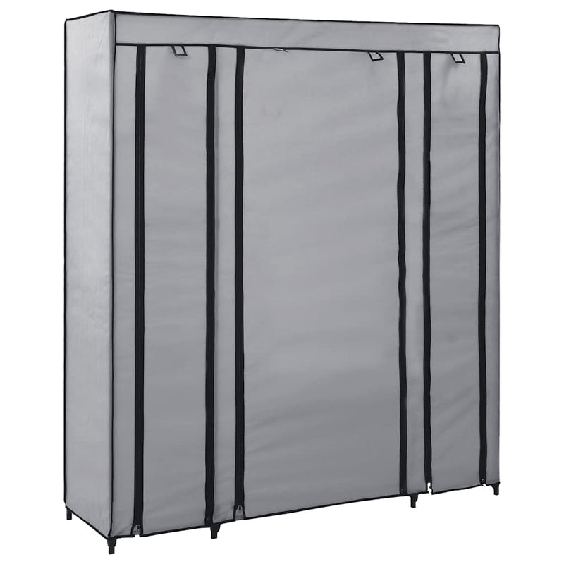 Șifonier cu bare și compartimente, gri, 150x45x176 cm, textil
