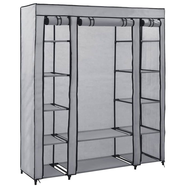 Șifonier cu bare și compartimente, gri, 150x45x176 cm, textil
