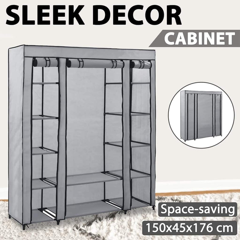 Șifonier cu bare și compartimente, gri, 150x45x176 cm, textil