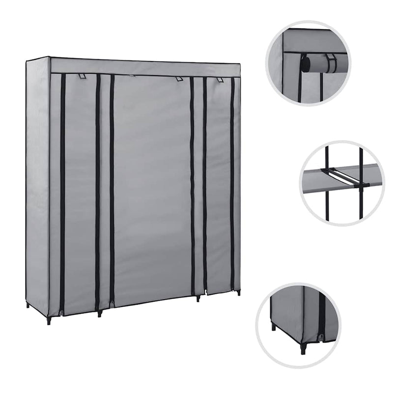 Șifonier cu bare și compartimente, gri, 150x45x176 cm, textil