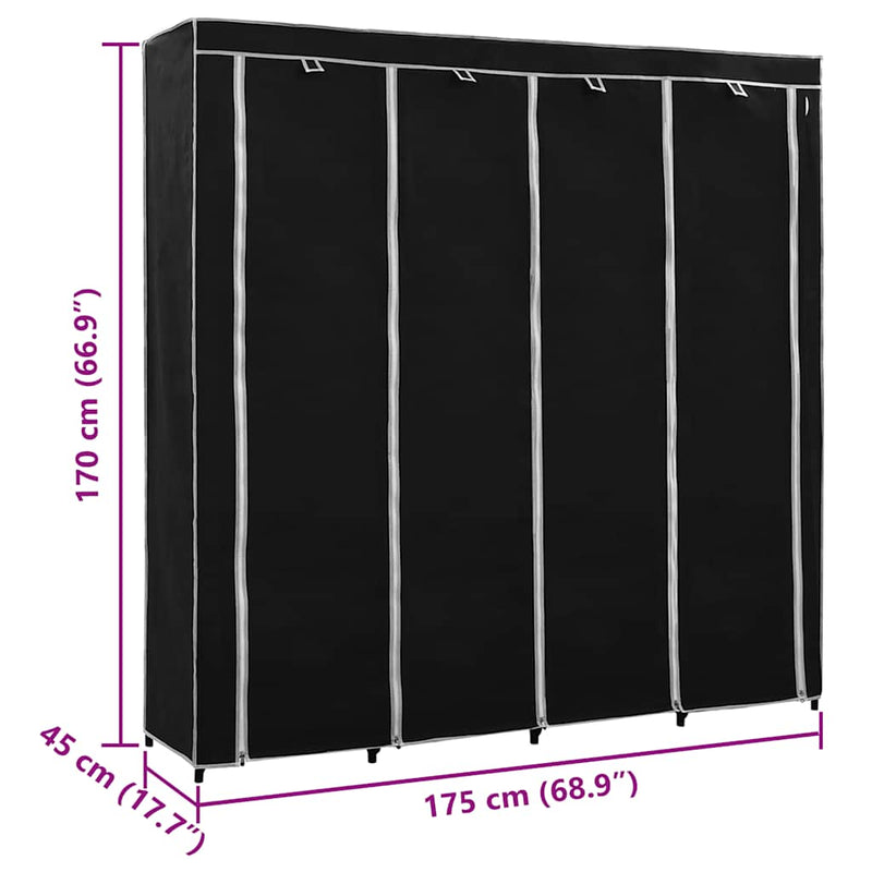 Șifonier cu 4 compartimente, negru, 175 x 45 x 170 cm