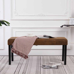 Bancă, maro, 106 cm, piele întoarsă ecologică