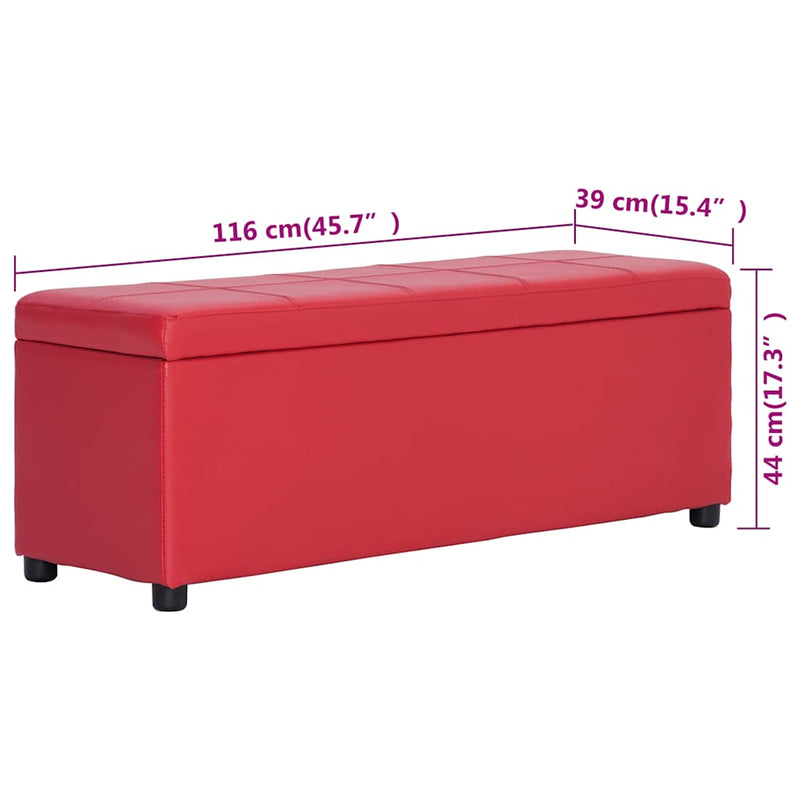 Bancă, compartiment de depozitare, roșu, 116 cm piele ecologică