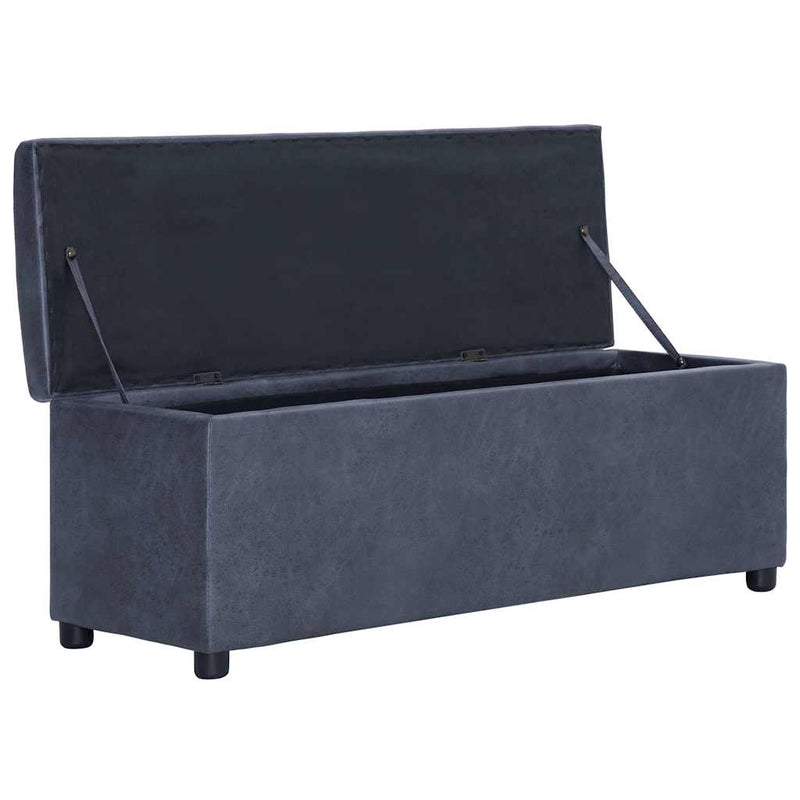 Banchetă cu depozitare, gri, 116 cm, piele întoarsă ecologică
