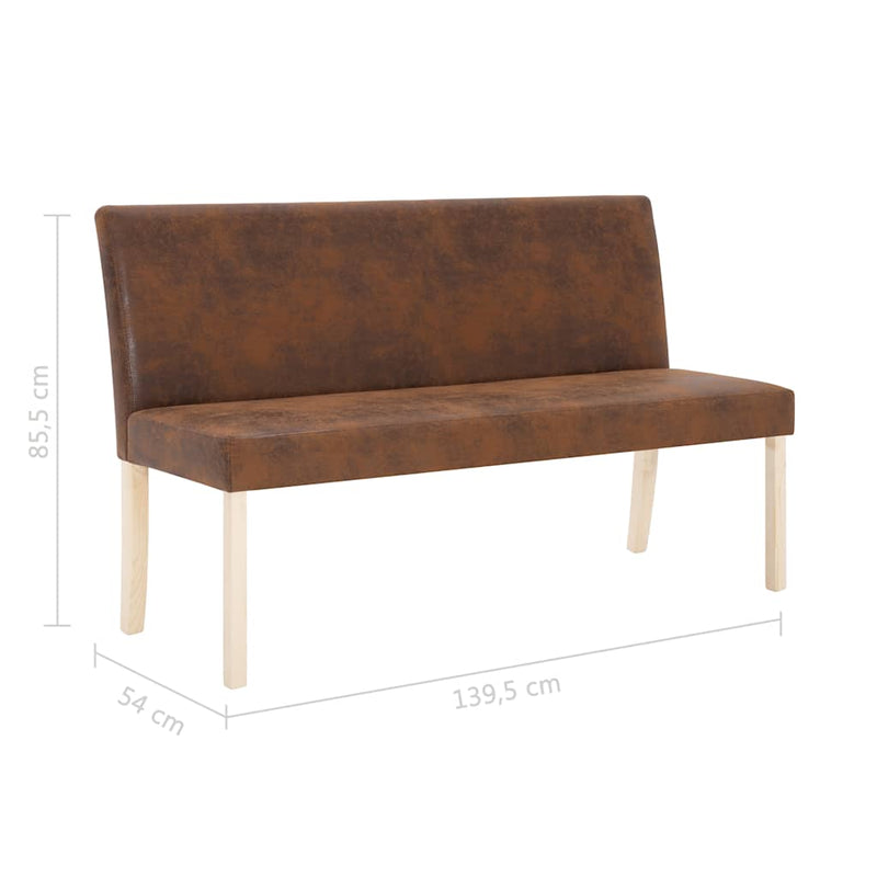 Bancă, maro, 139,5 cm, piele întoarsă ecologică