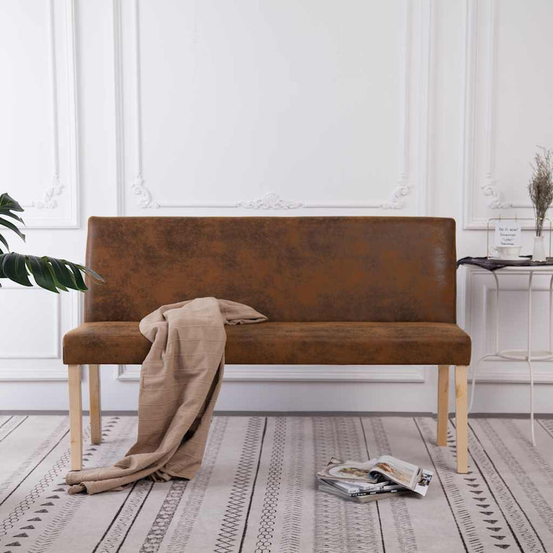 Bancă, maro, 139,5 cm, piele întoarsă ecologică