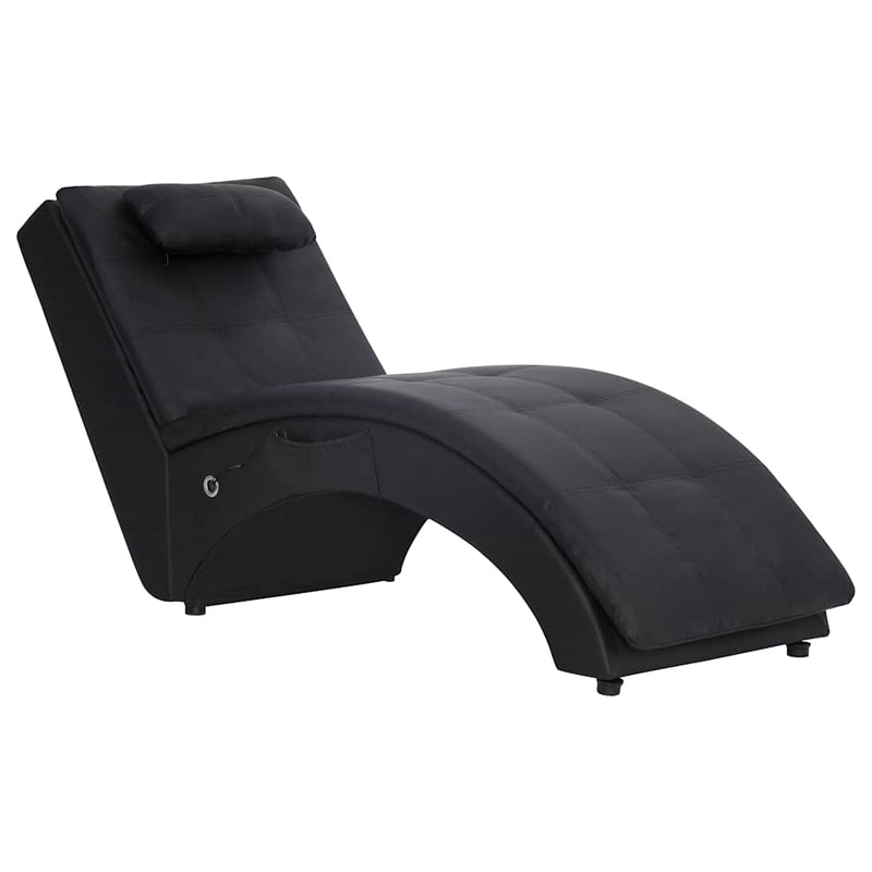 Șezlong de masaj cu pernă, negru, piele artificială