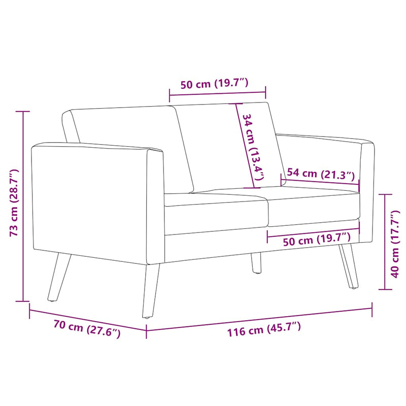 Canapea cu 2 locuri, crem, material textil
