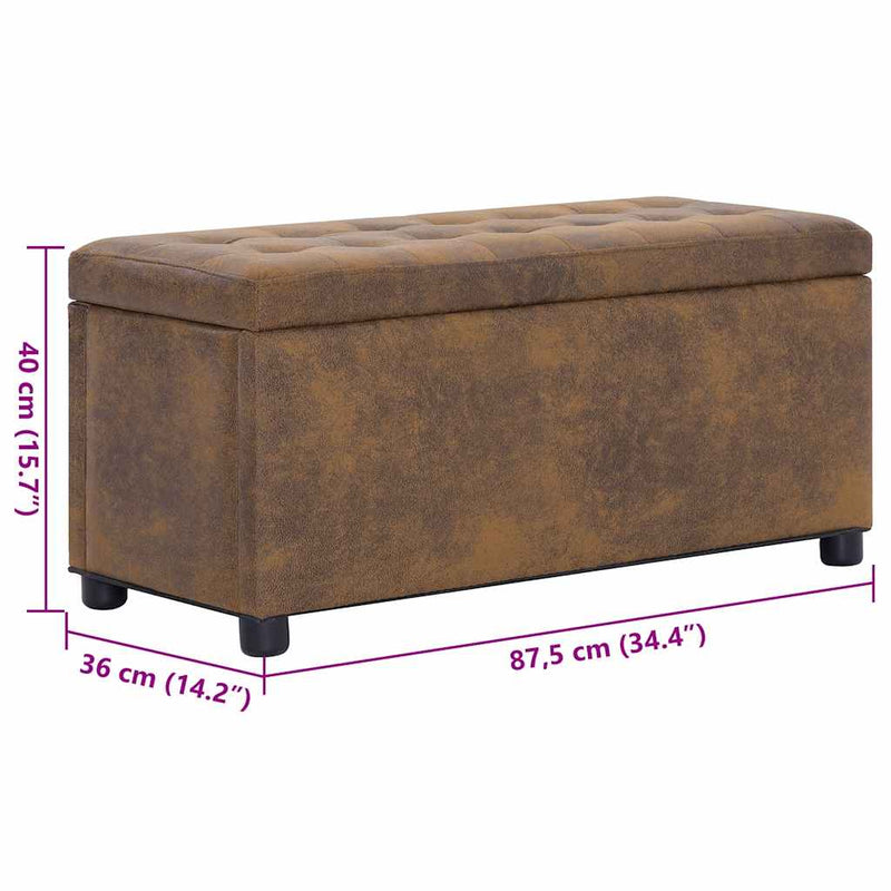 Taburet de depozitare, maro, 87,5 cm, piele întoarsă ecologică