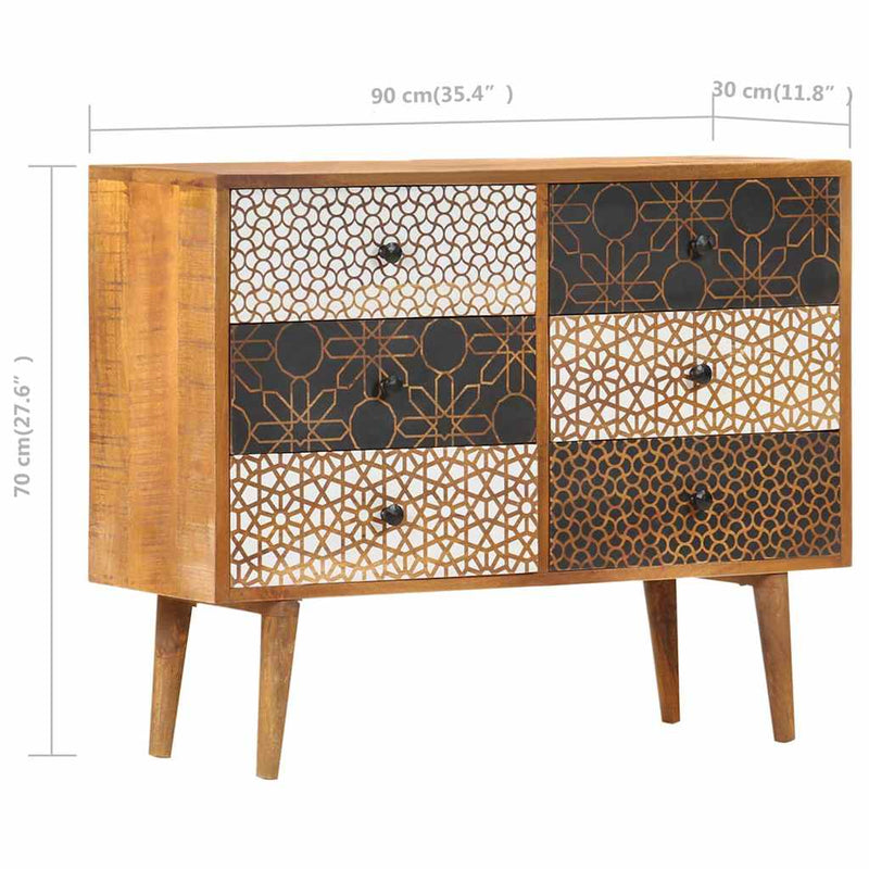 Servantă cu model imprimat, 90x30x70 cm, lemn masiv de mango