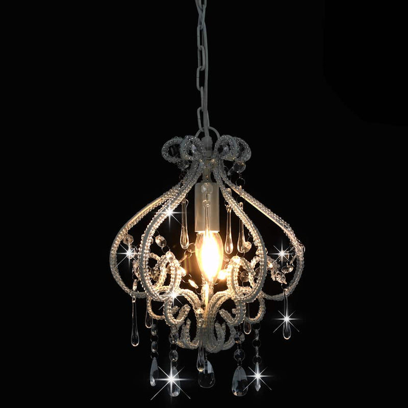 Candelabru cu mărgele, alb, rotund, E14