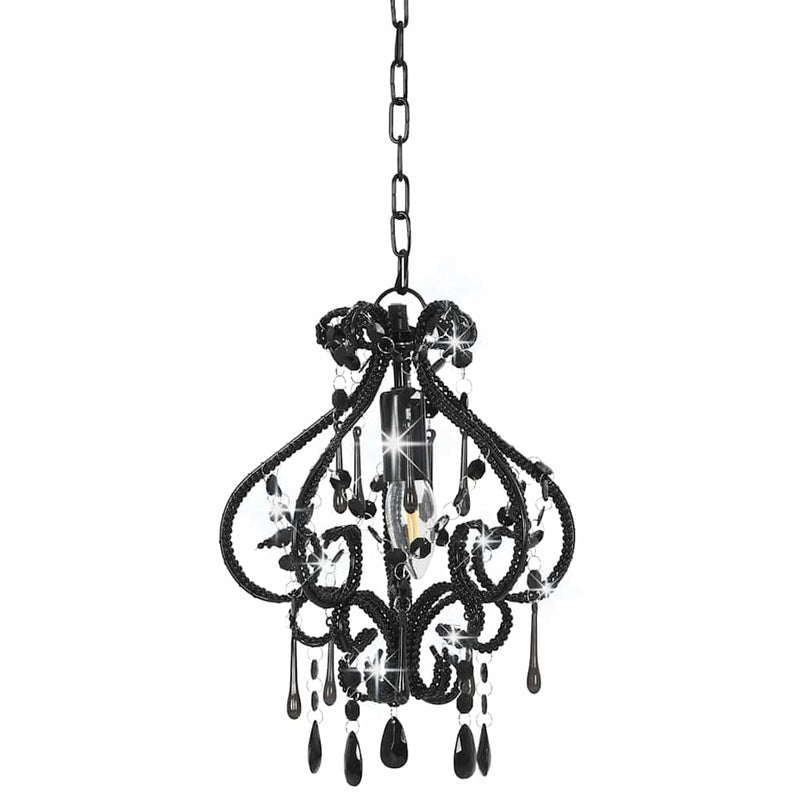 Candelabru cu mărgele, negru, rotund, E14