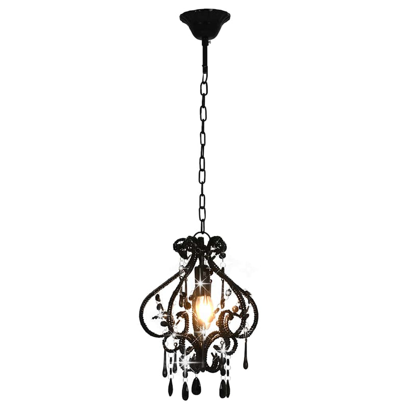 Candelabru cu mărgele, negru, rotund, E14