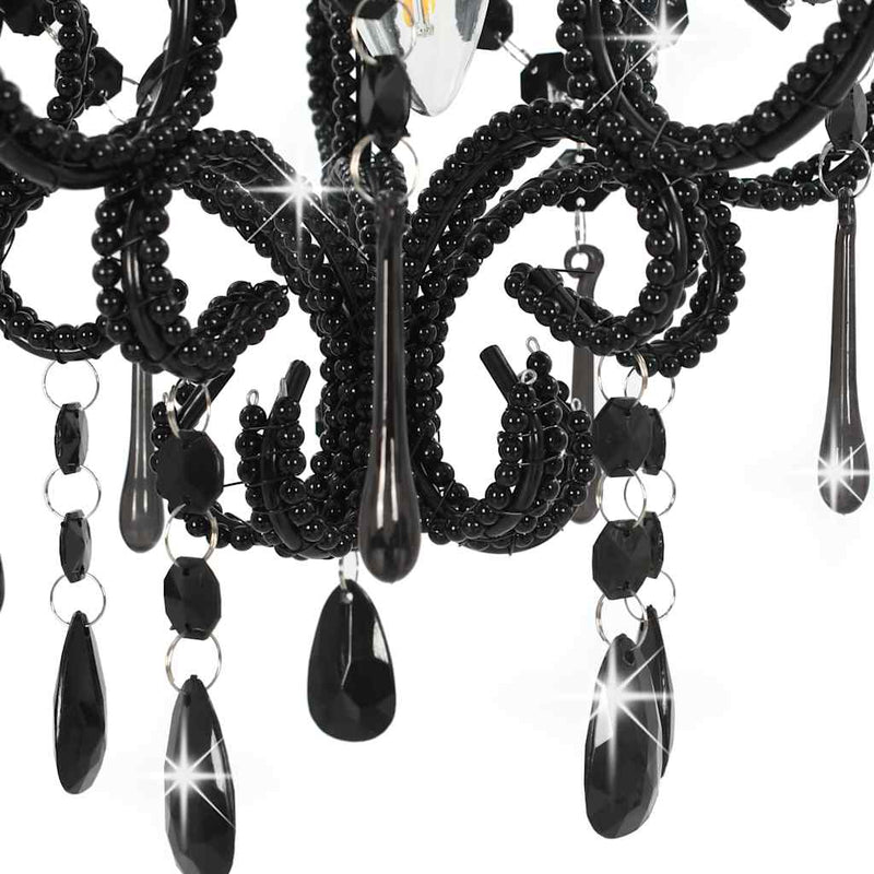 Candelabru cu mărgele, negru, rotund, E14