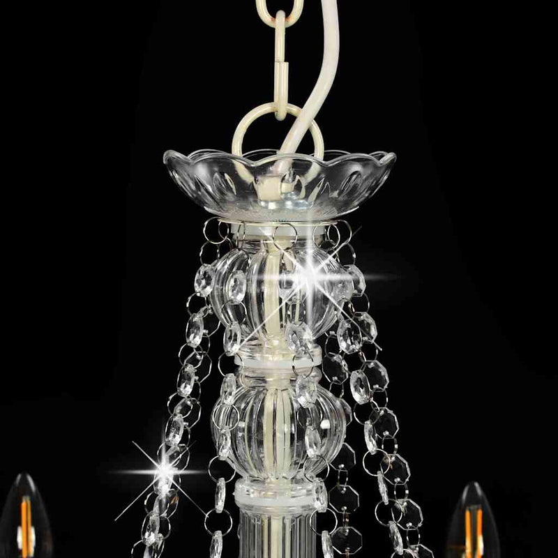 Candelabru cu mărgele, alb, 8 becuri E14