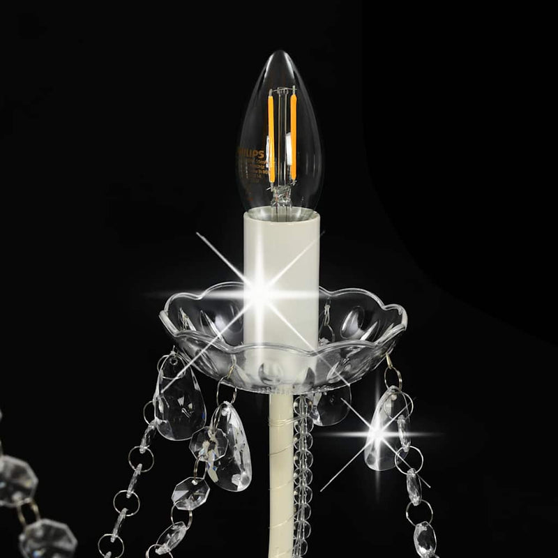 Candelabru cu mărgele, alb, 8 becuri E14