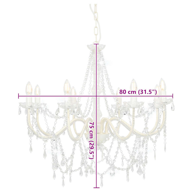 Candelabru cu mărgele, alb, 8 becuri E14