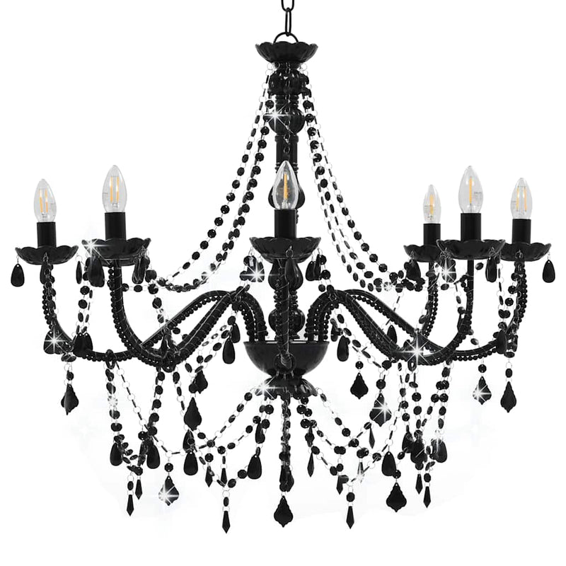 Candelabru cu mărgele, negru, 8 becuri E14