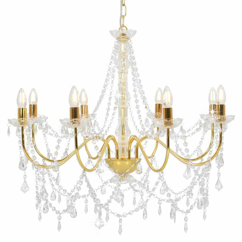 Candelabru cu mărgele, auriu, 8 becuri E14