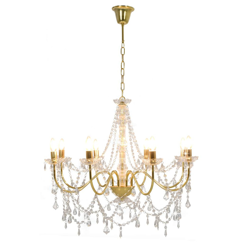 Candelabru cu mărgele, auriu, 8 becuri E14