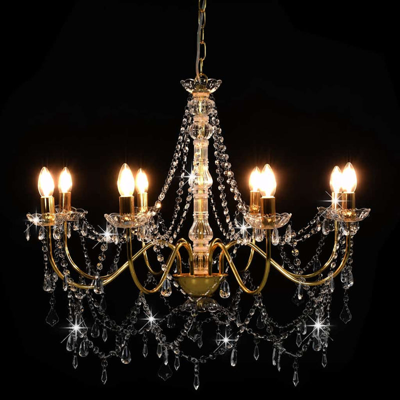 Candelabru cu mărgele, auriu, 8 becuri E14