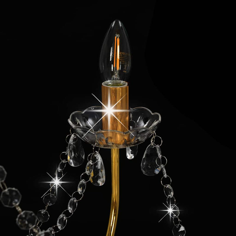 Candelabru cu mărgele, auriu, 8 becuri E14