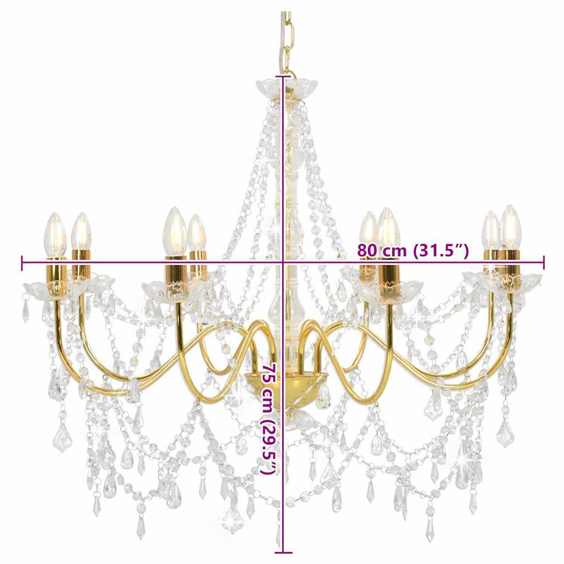 Candelabru cu mărgele, auriu, 8 becuri E14