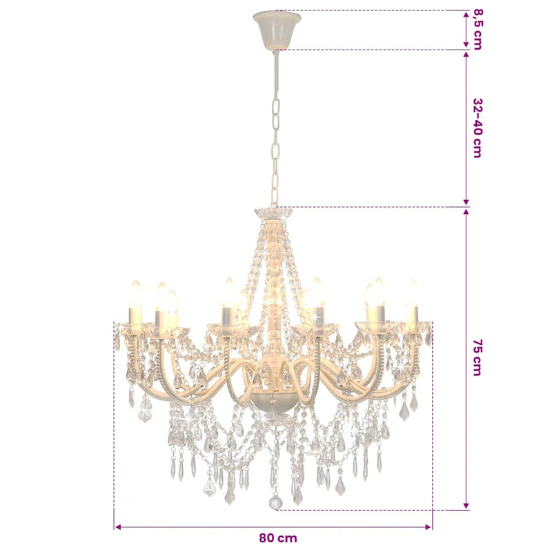 Candelabru cu mărgele, alb, 12 becuri E14