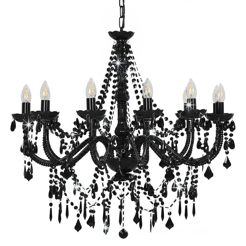 Candelabru cu mărgele, negru, 12 becuri x E14