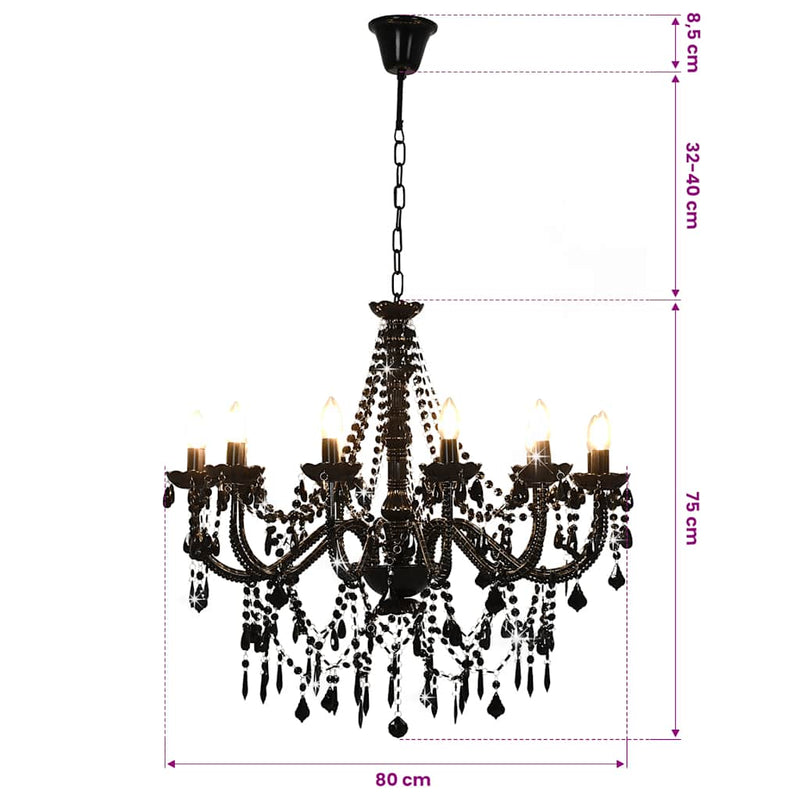 Candelabru cu mărgele, negru, 12 becuri x E14