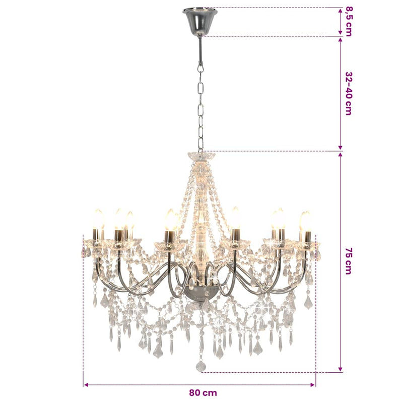 Candelabru cu mărgele, argintiu, 12 becuri x E14