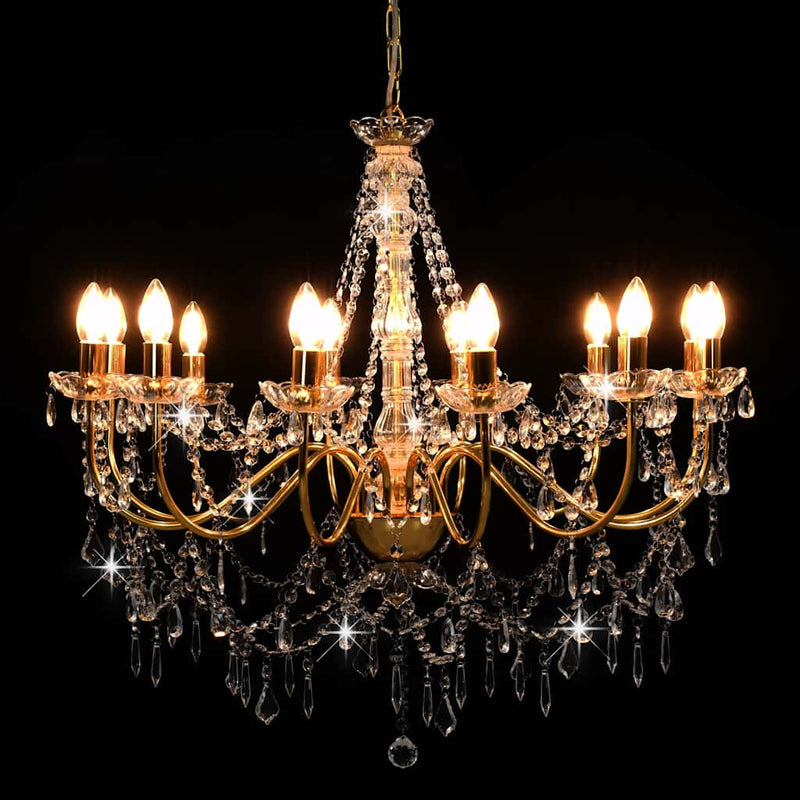 Candelabru cu mărgele, auriu, 12 becuri E14