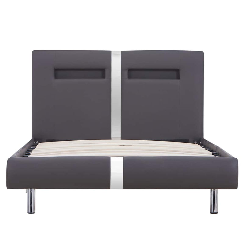 Cadru de pat cu LED, gri, 90 x 200 cm, piele artificială