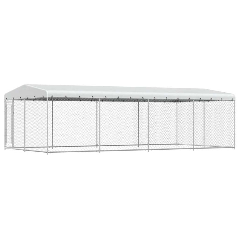 Padoc pentru câini de exterior, cu acoperiș, 7,6 x 3,8 x 2,3 m