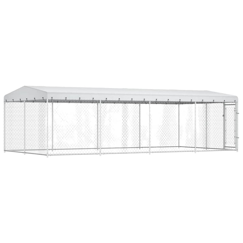 Padoc pentru câini de exterior, cu acoperiș, 7,6 x 3,8 x 2,3 m