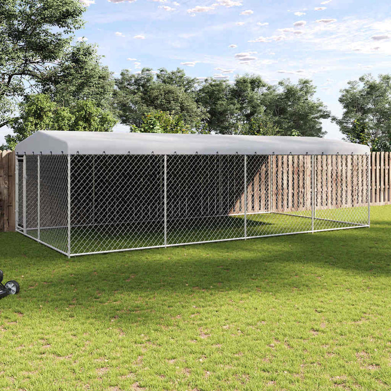 Padoc pentru câini de exterior, cu acoperiș, 7,6 x 3,8 x 2,3 m