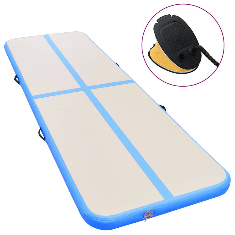 Saltea gimnastică gonflabilă cu pompă albastru 400x100x10cm PVC