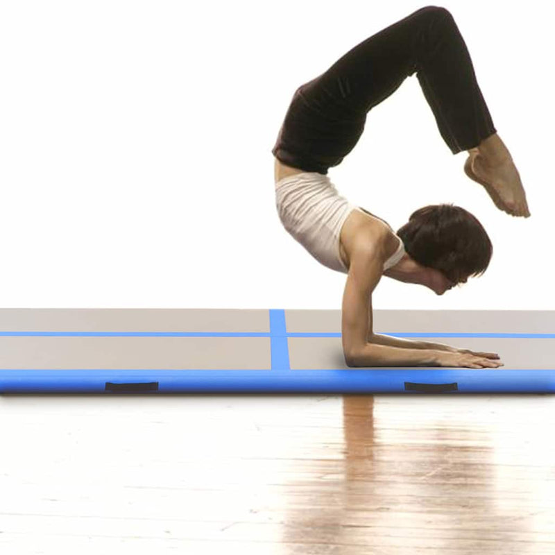 Saltea gimnastică gonflabilă cu pompă albastru 400x100x10cm PVC