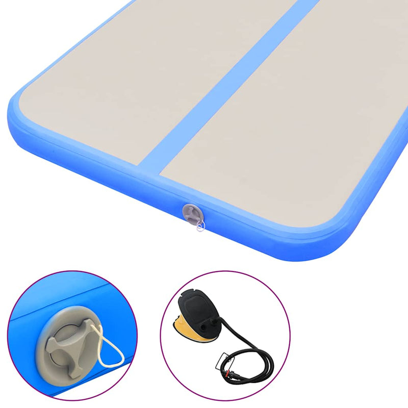 Saltea gimnastică gonflabilă cu pompă albastru 500x100x10cm PVC