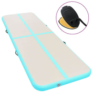 Saltea gimnastică gonflabilă cu pompă verde 700x100x10cm PVC