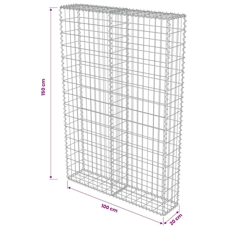 Perete gabion cu capace, 100 x 20 x 150 cm, oțel galvanizat
