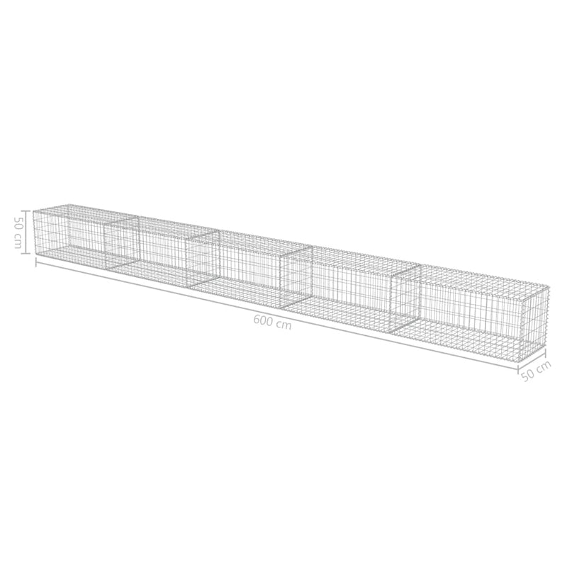 Gabion perete cu capace, 600 x 50 x 50 cm, oțel galvanizat