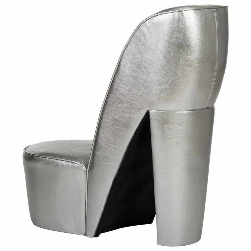 Scaun, design toc înalt, argintiu, piele ecologică