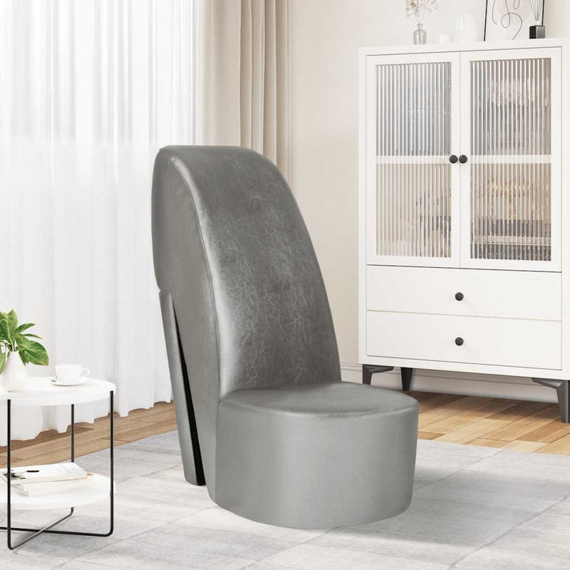 Scaun, design toc înalt, argintiu, piele ecologică