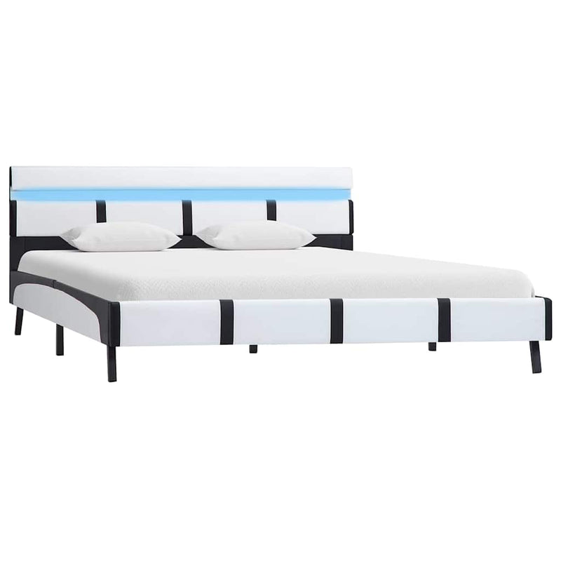 Cadru de pat cu LED, alb, 140 x 200 cm, piele ecologică
