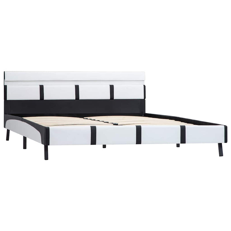 Cadru de pat cu LED, alb, 140 x 200 cm, piele ecologică