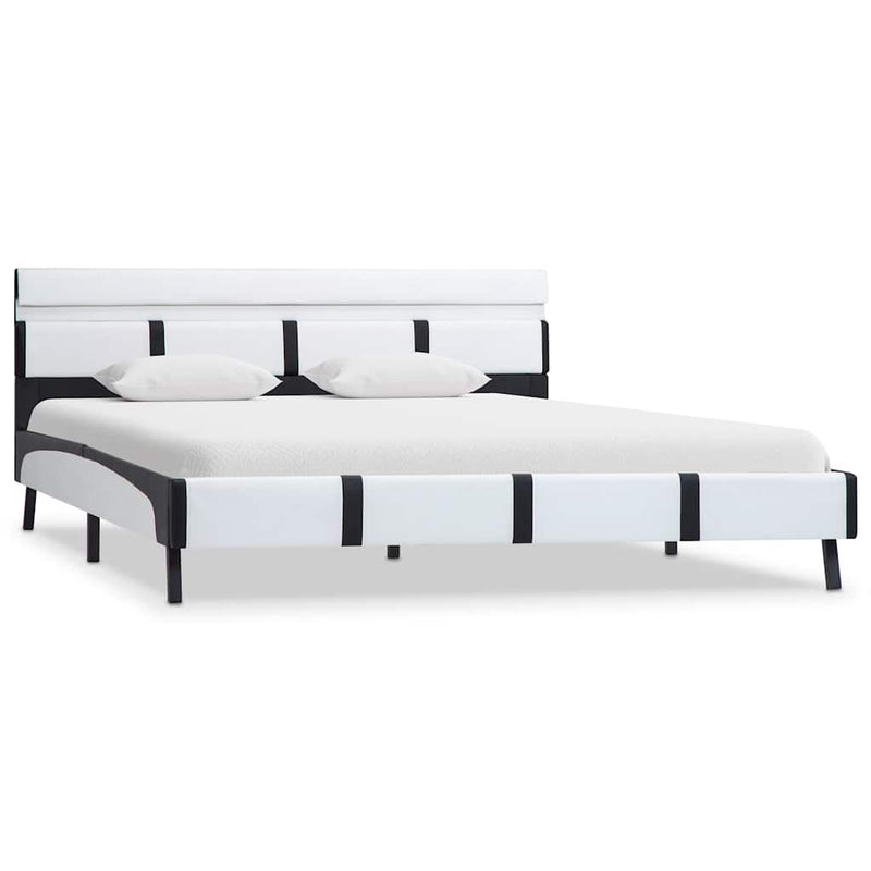 Cadru de pat cu LED, alb, 160 x 200 cm, piele artificială